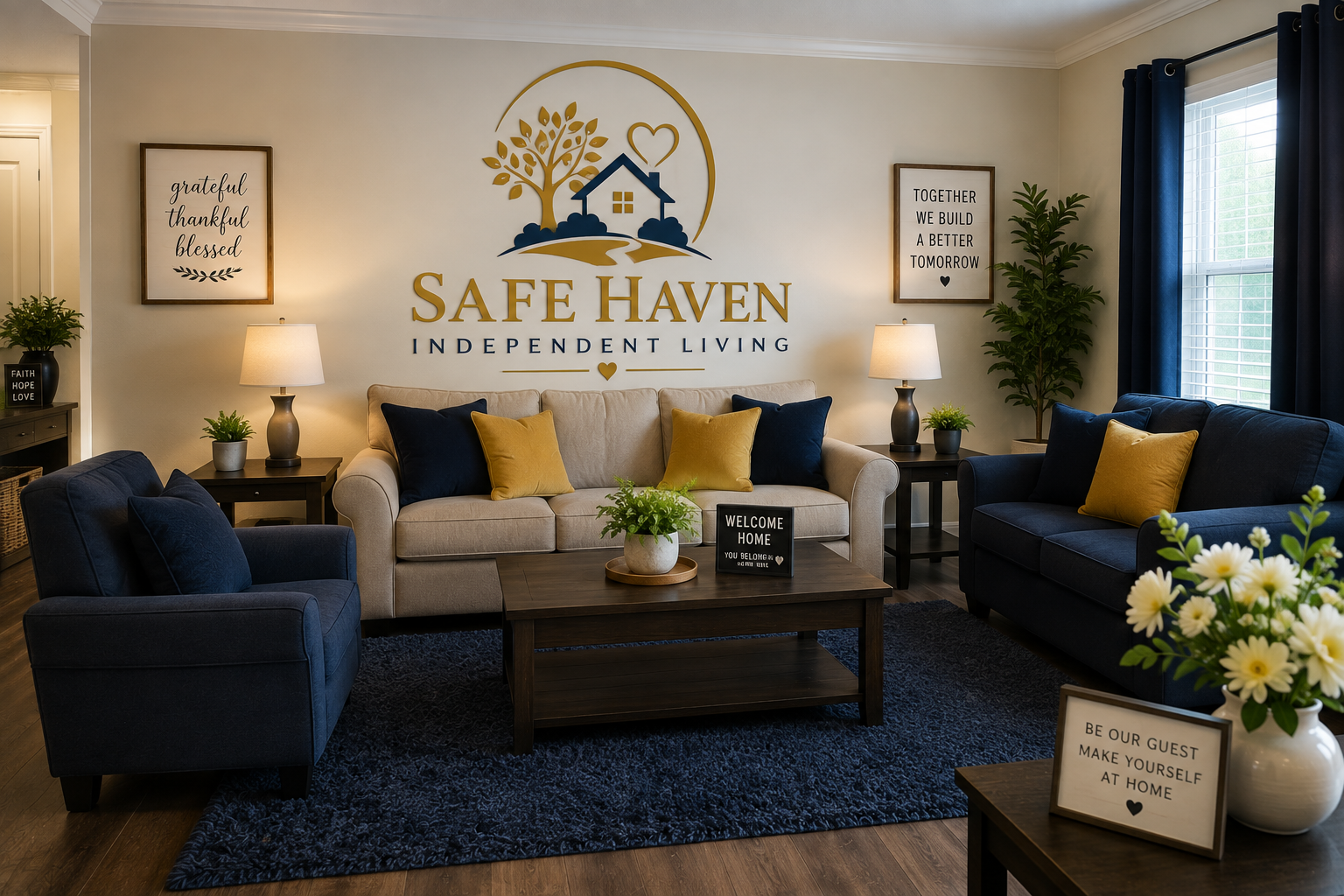 Welcoming living room at Safe Haven Independent Living